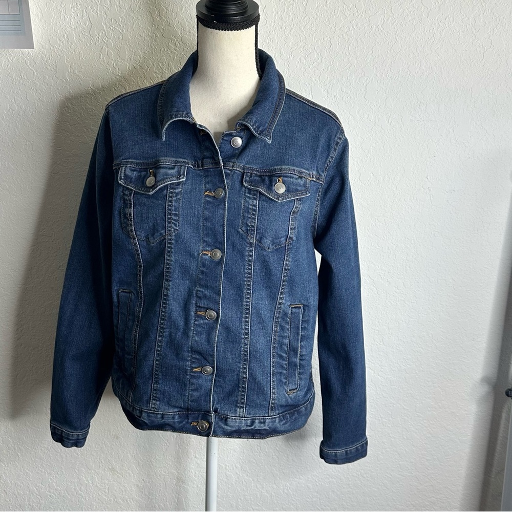 Time and True Classic Blue Denim Jean Jacket Size Large 12-14 100% Cotton - Picture 2 of 11